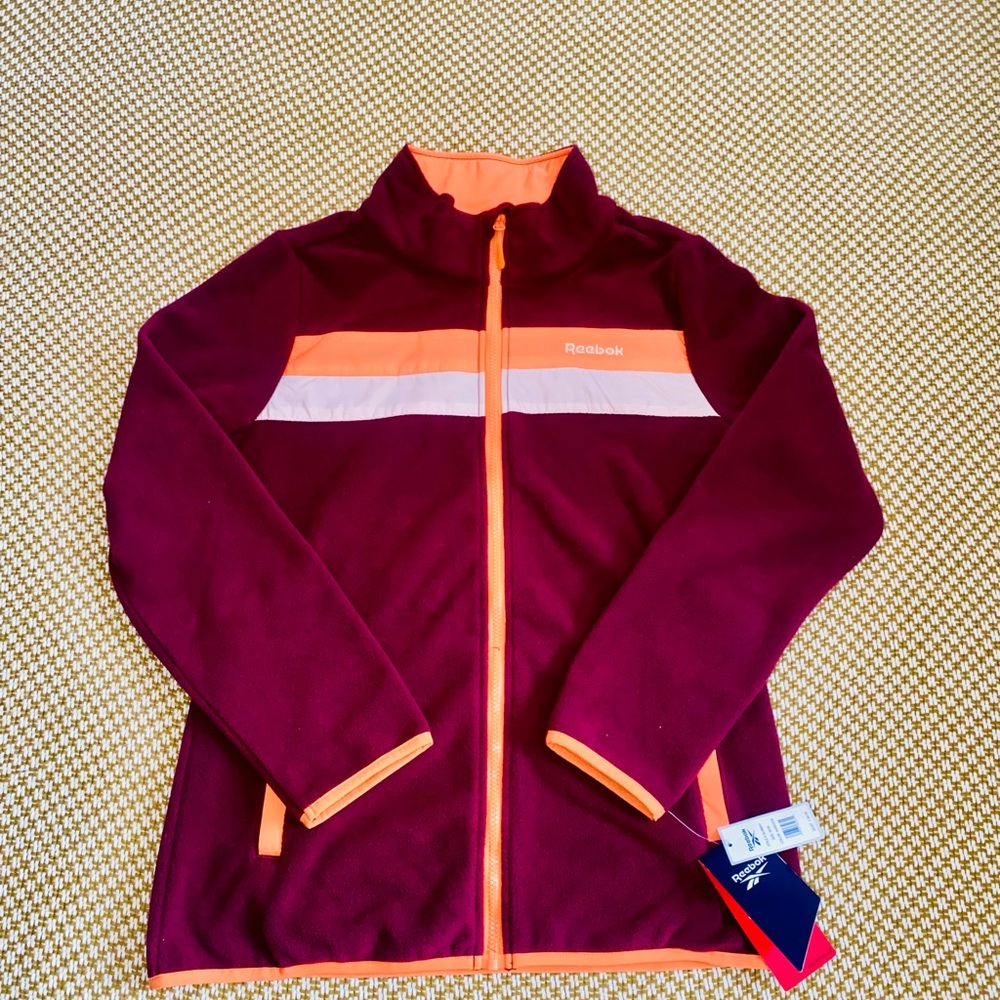 Mens Reebok Maroon and Orange Zip-Up Outwear Fleece Jacket